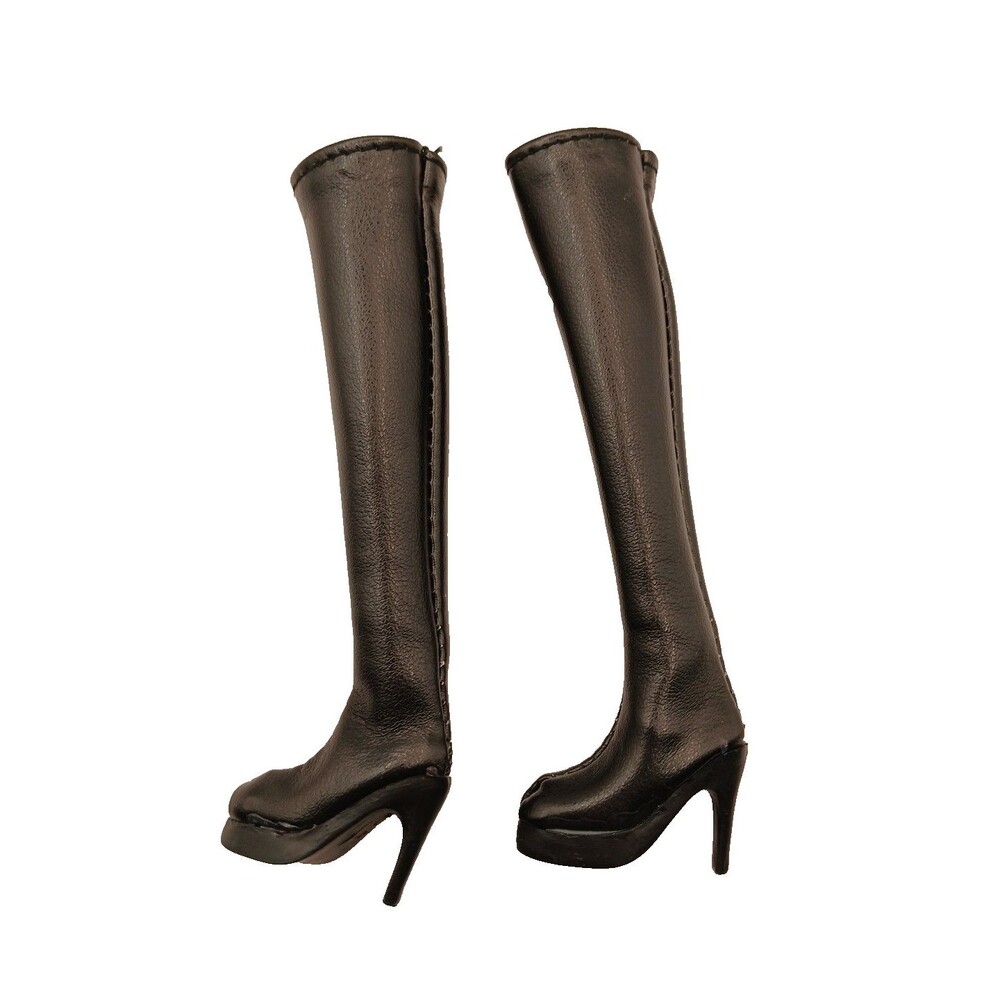 Black Pleather Slip On Over the Knee Boots Shoes for Fashion Dolls Marked "N"